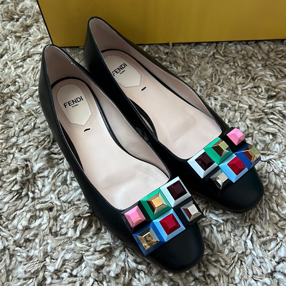 Fendi Black Geometric Stud Detail Flats